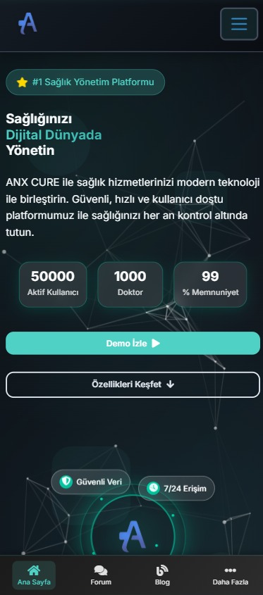 ANX CURE Mobil Uygulama - Ana Sayfa Görünümü - Randevu ve Hasta Takip Ekranı